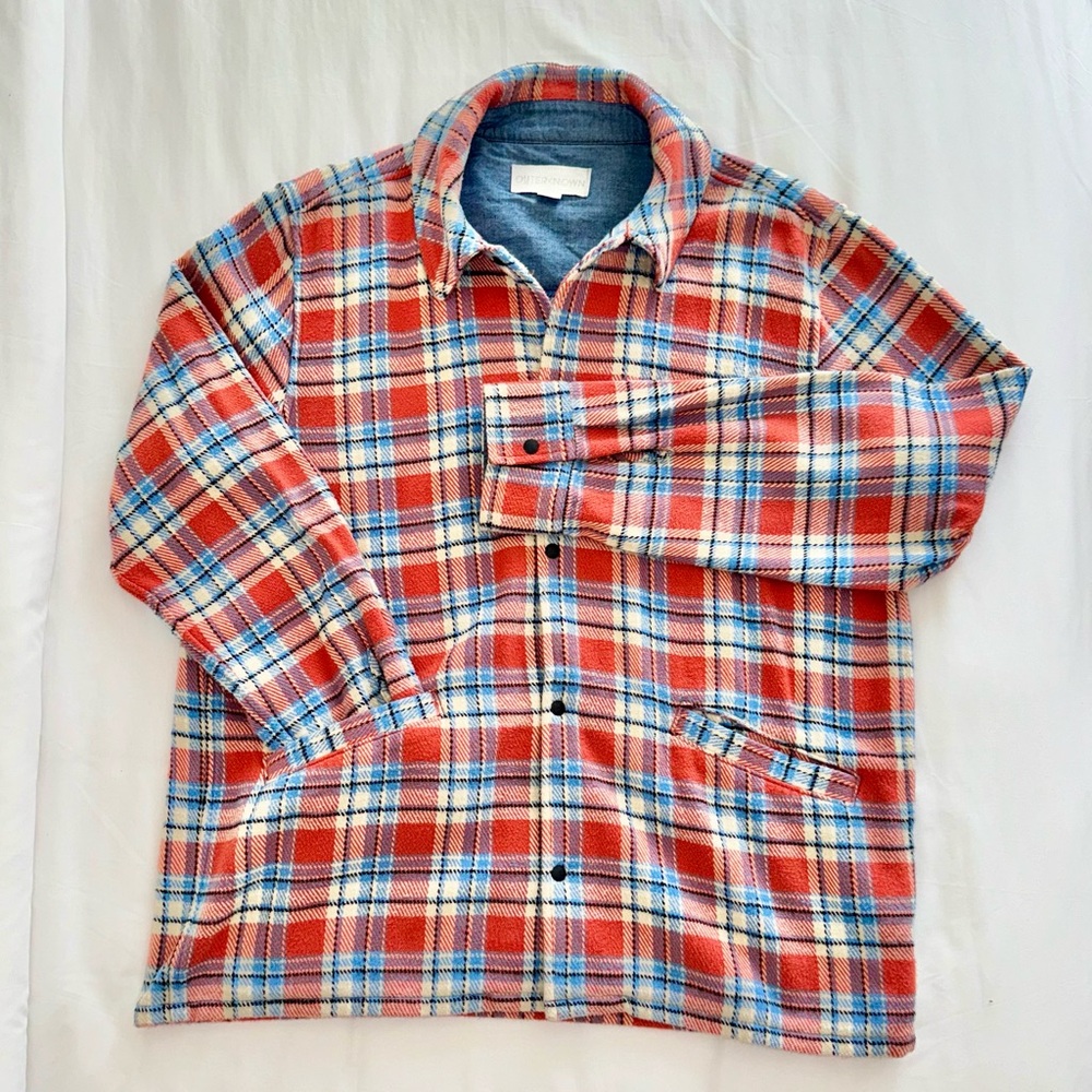 ONE OF A KIND - Outerknown Blanket Jacket - Orange/Blue Plaid, Unisex Large